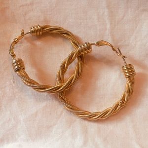VTG Gold Tone Twisted Hoops Earrings